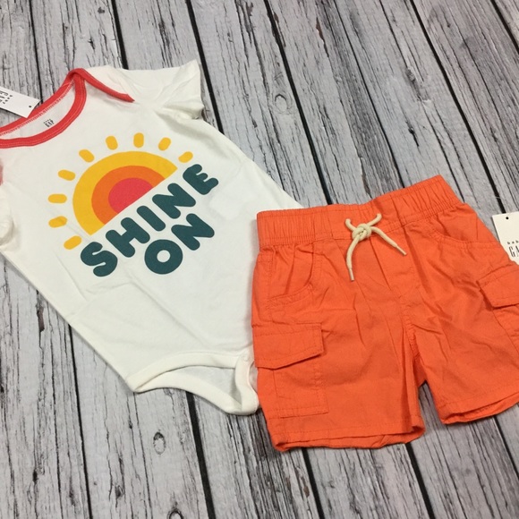 Gap Boys 3 6 Month Sun Top & Orange Shorts Outfit - Picture 2 of 4